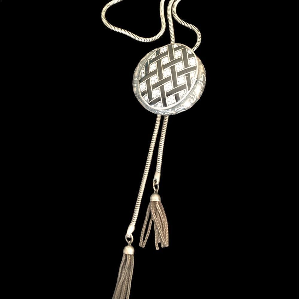 VTG Banana Bob Art Deco Black enamel silver aurum lattice ox silver necklace